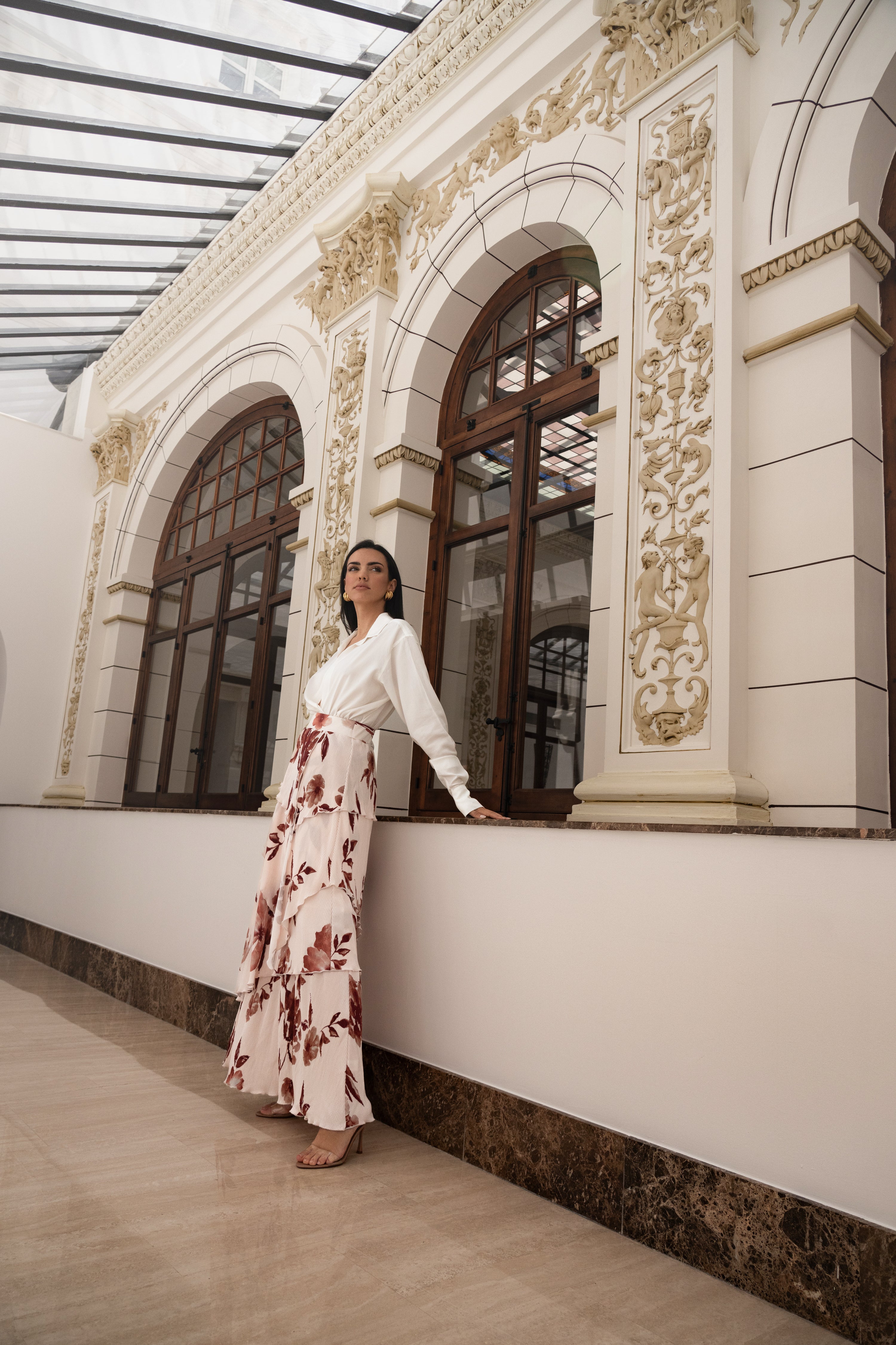 Cream Floral Kamira Tiered Skirt - JLUXLABEL