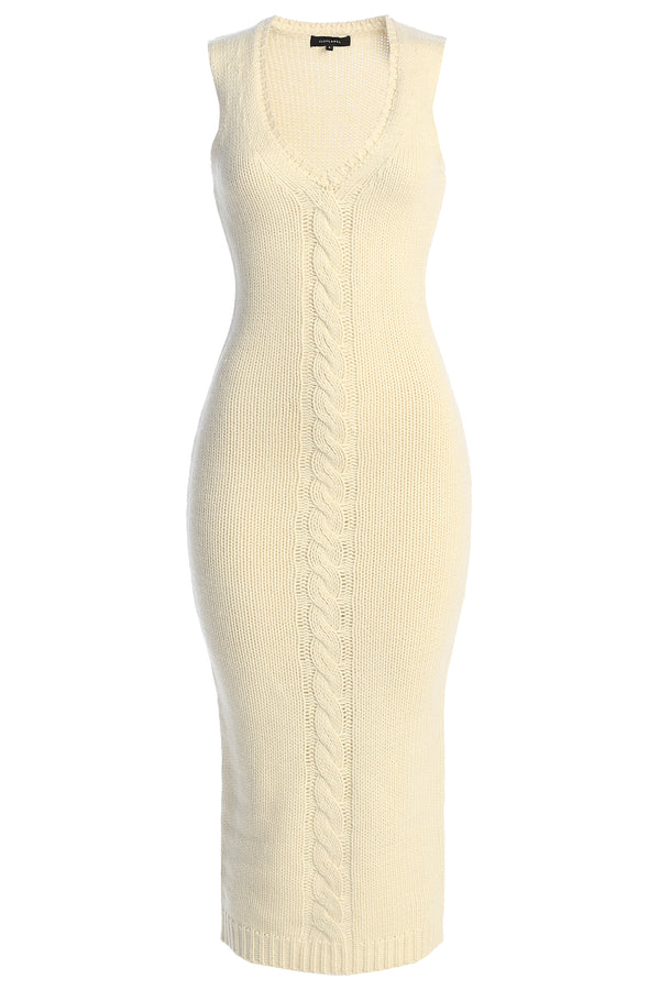 Ivory Sleeveless Cable Knit Dress