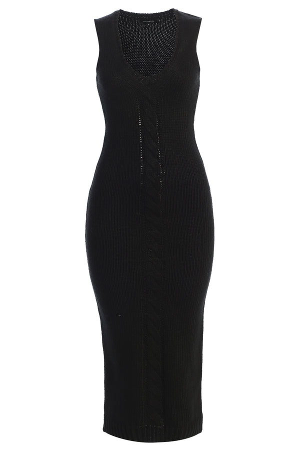 Black Sleeveless Cable Knit Dress