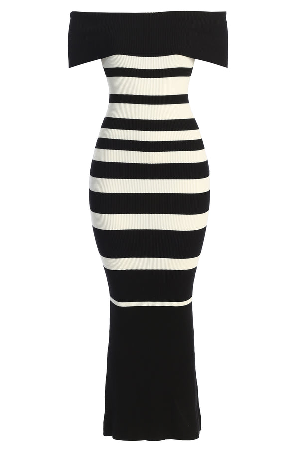 Black/Ivory Striped Custom Maxi Dress