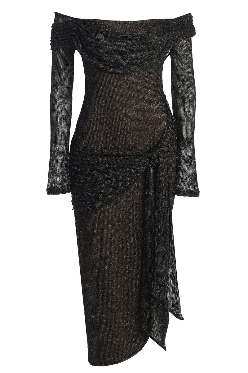 Black Island Elegance Drape Dress