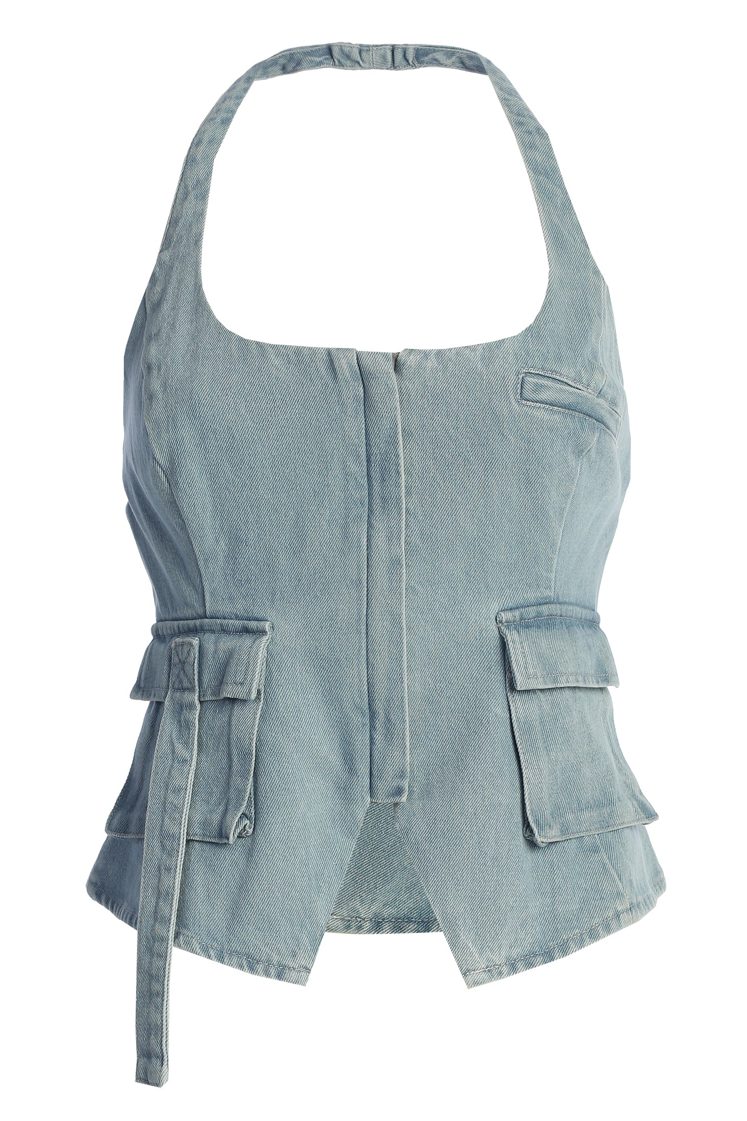 Medium Wash Josie Denim Halter Top - JLUXLABEL