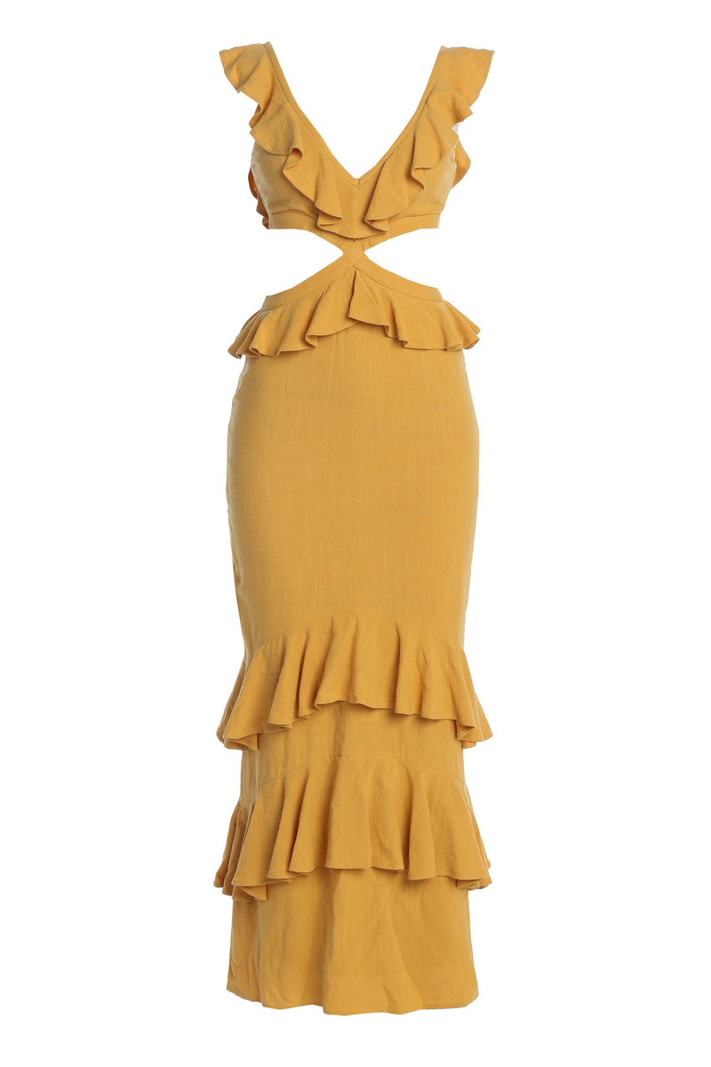 Yellow Sunshine Ruffle Linen Dress