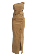 Beige Xena Suede Maxi Dress