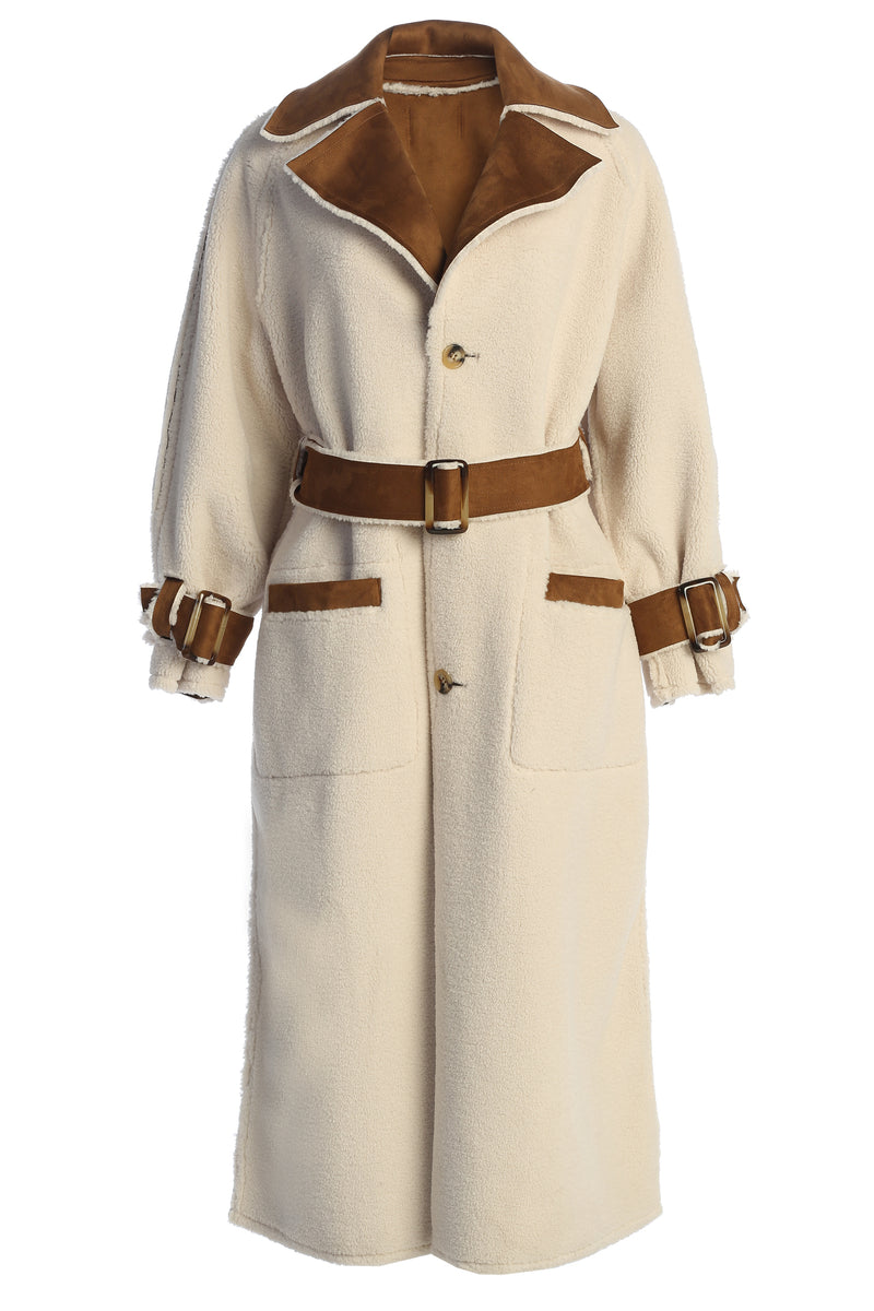 Tan Suede And Sherpa Reversible Coat