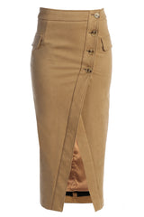 Beige Audrey Suede Midi Skirt