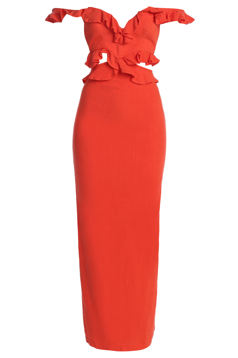 Coral Brighter Days Linen Maxi Dress