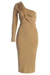 Beige Dayanna Suede Midi Dress