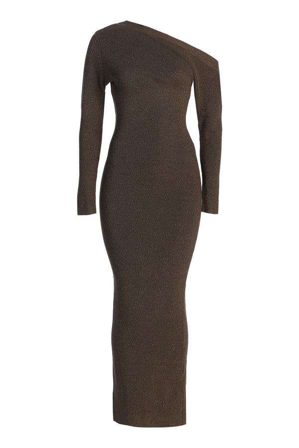 Bronze Night Shimmers Asymmetrical Midi Dress - JLUXLABEL