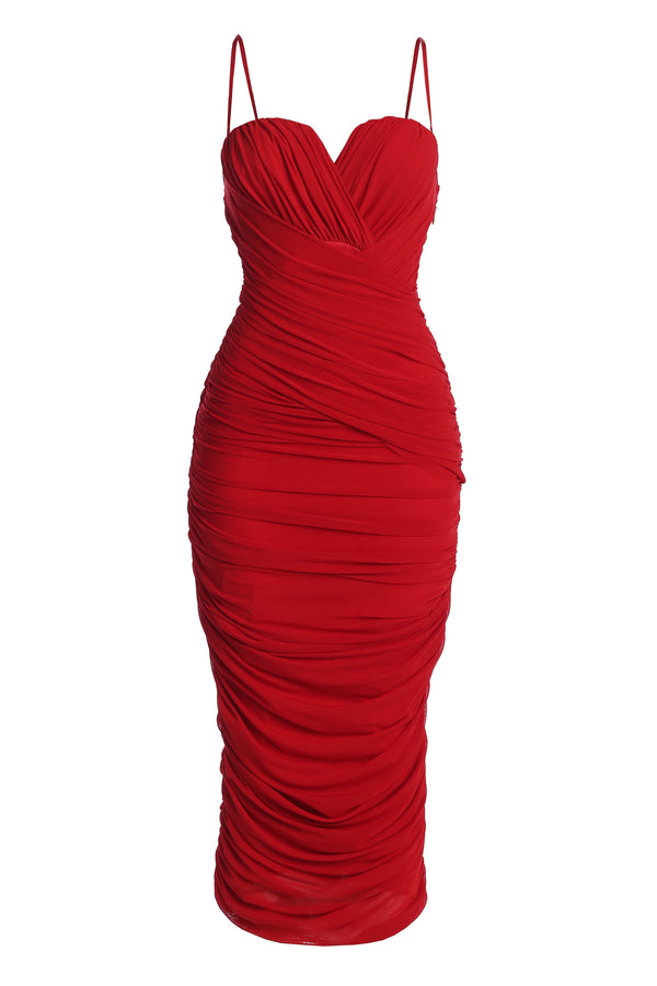 Red Arcadia Mesh Midi Dress - JLUXLABEL