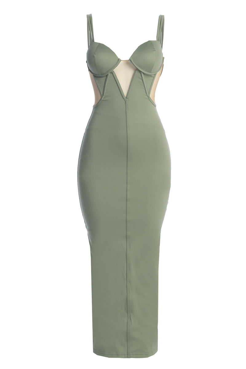 Olive Enchantment Bustier Maxi Dress - JLUXLABEL