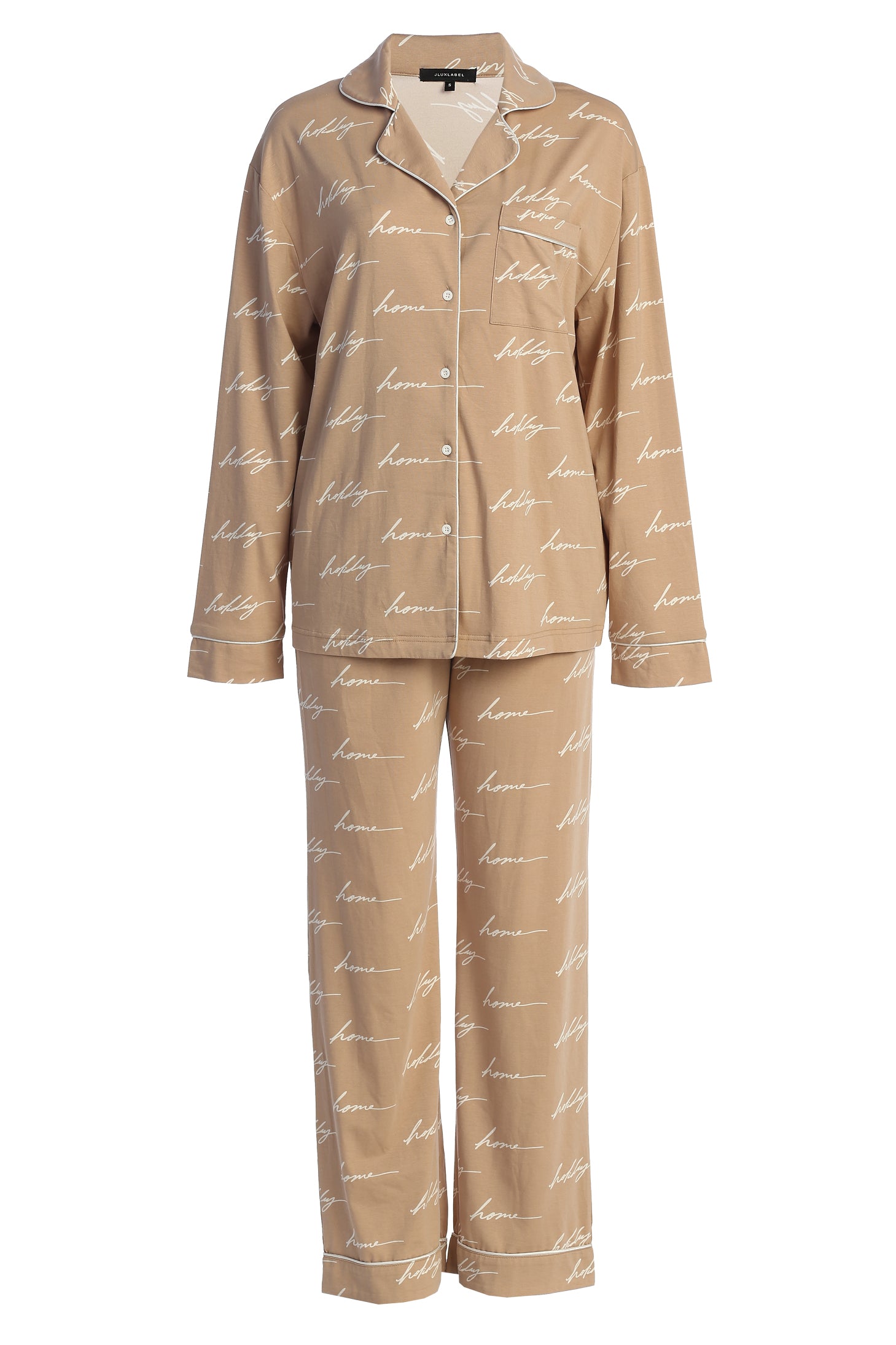 Beige Home For The Holidays Adult Pajama Set
