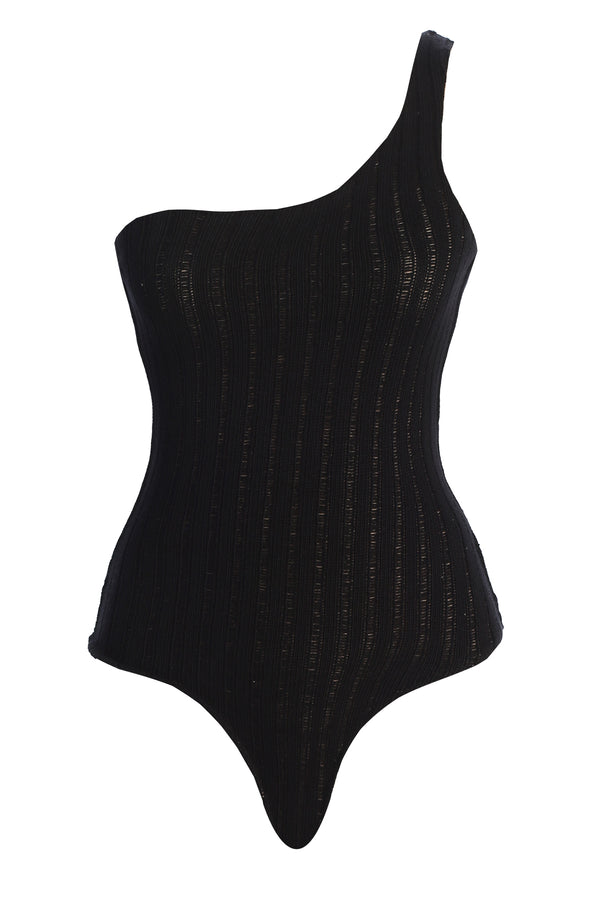 Black Malibu Nights One Shoulder Bodysuit - JLUXLABEL