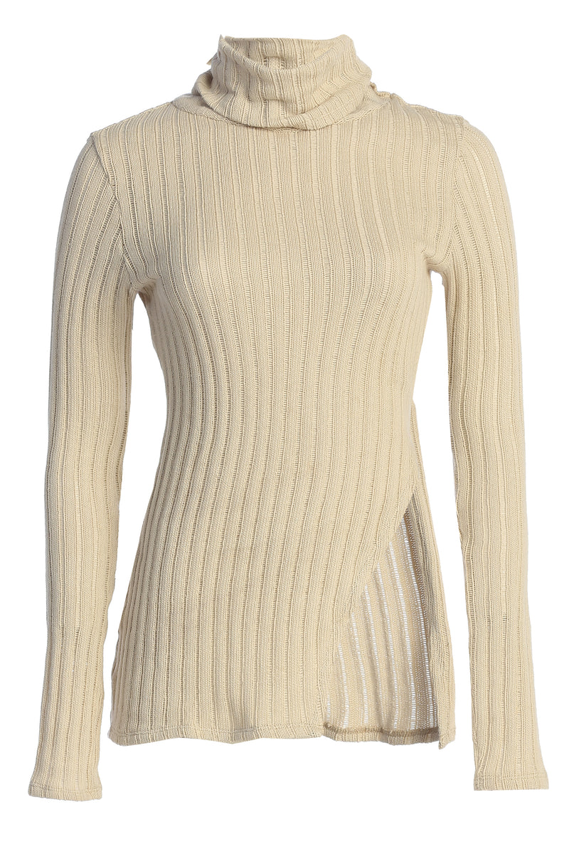 Natural One Call Away Ribbed Turtleneck Top
