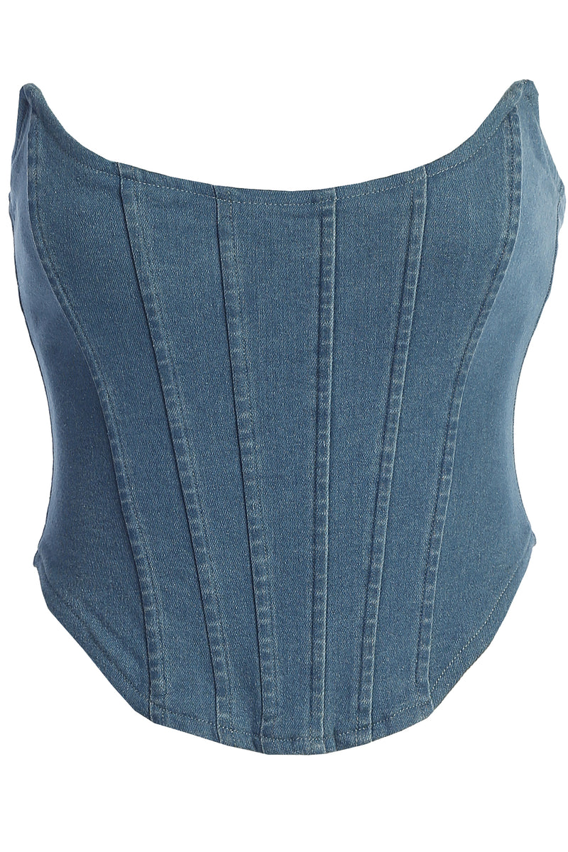 Corset en denim réversible Fenix à lavage moyen