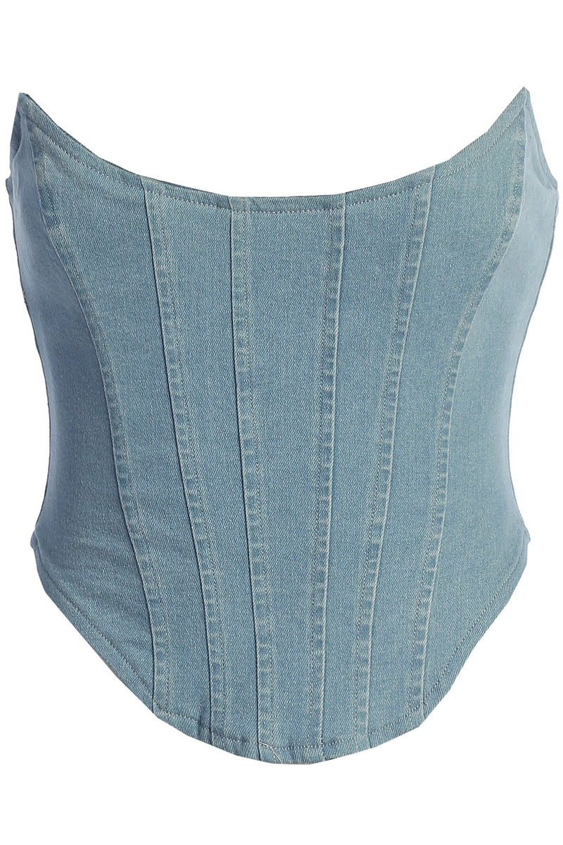 Corset en denim réversible Fenix à lavage moyen