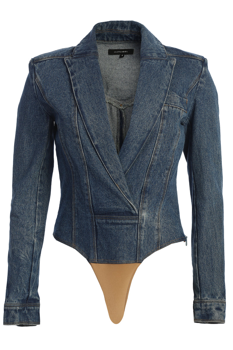 Medium Wash Dominica Structured Denim Bodysuit