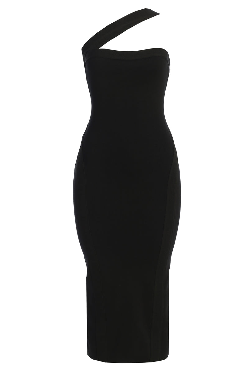 Black Ivone Asymmetrical Midi Dress