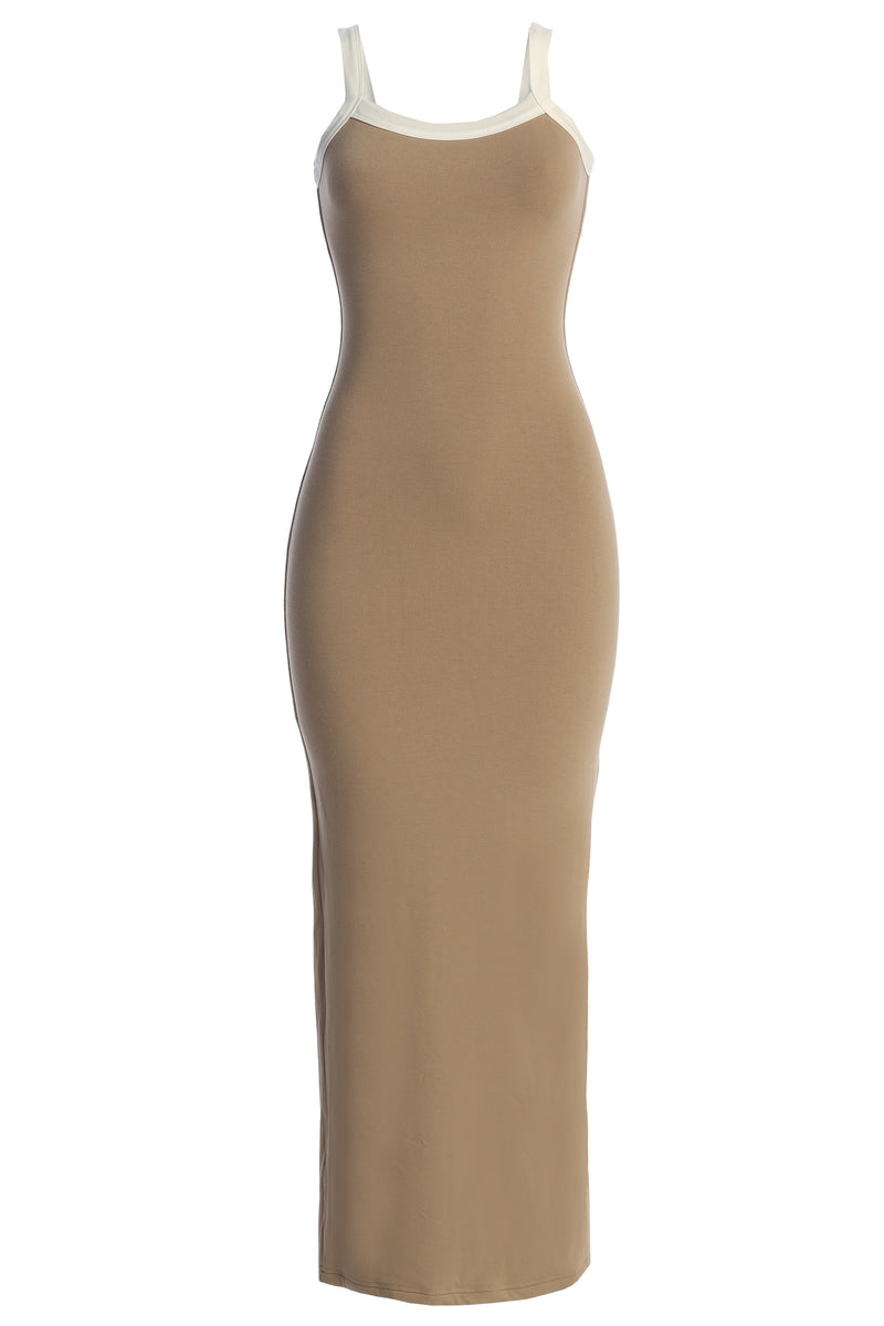 Robe maxi contrastée beige Francesca