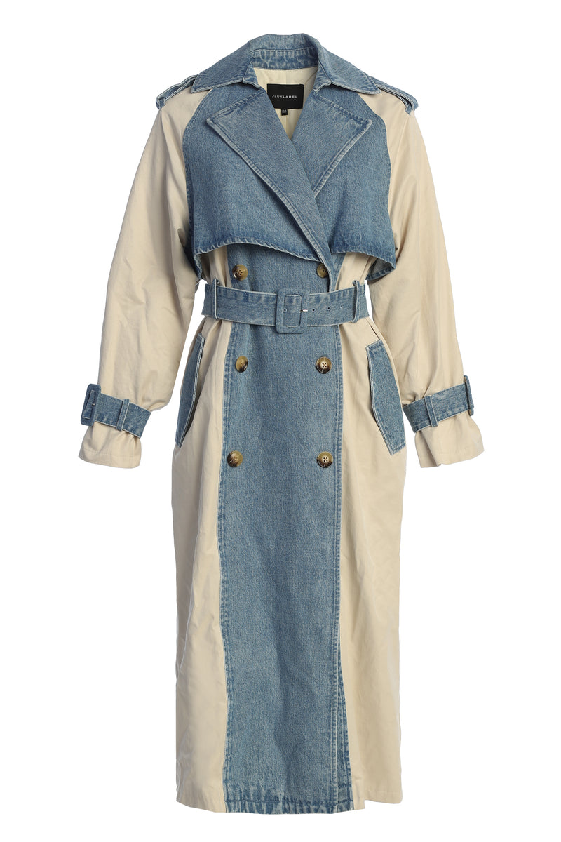 Light Wash Denim Leighton Belted Contrast Coat