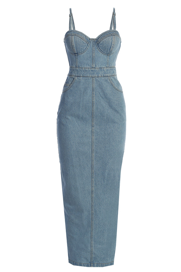 Robe bustier en denim Mara à lavage moyen