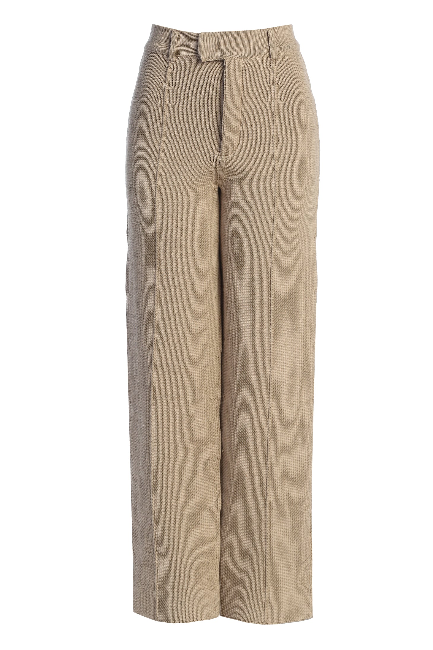 Beige Back In Business Knit Trousers - JLUXLABEL