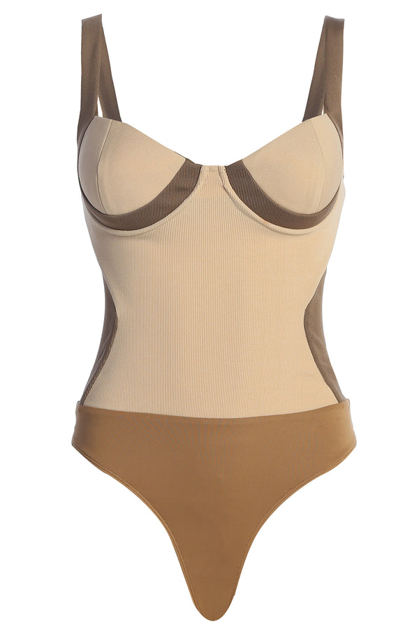 Bodysuit Colorblock Rappel Taupe/Tan