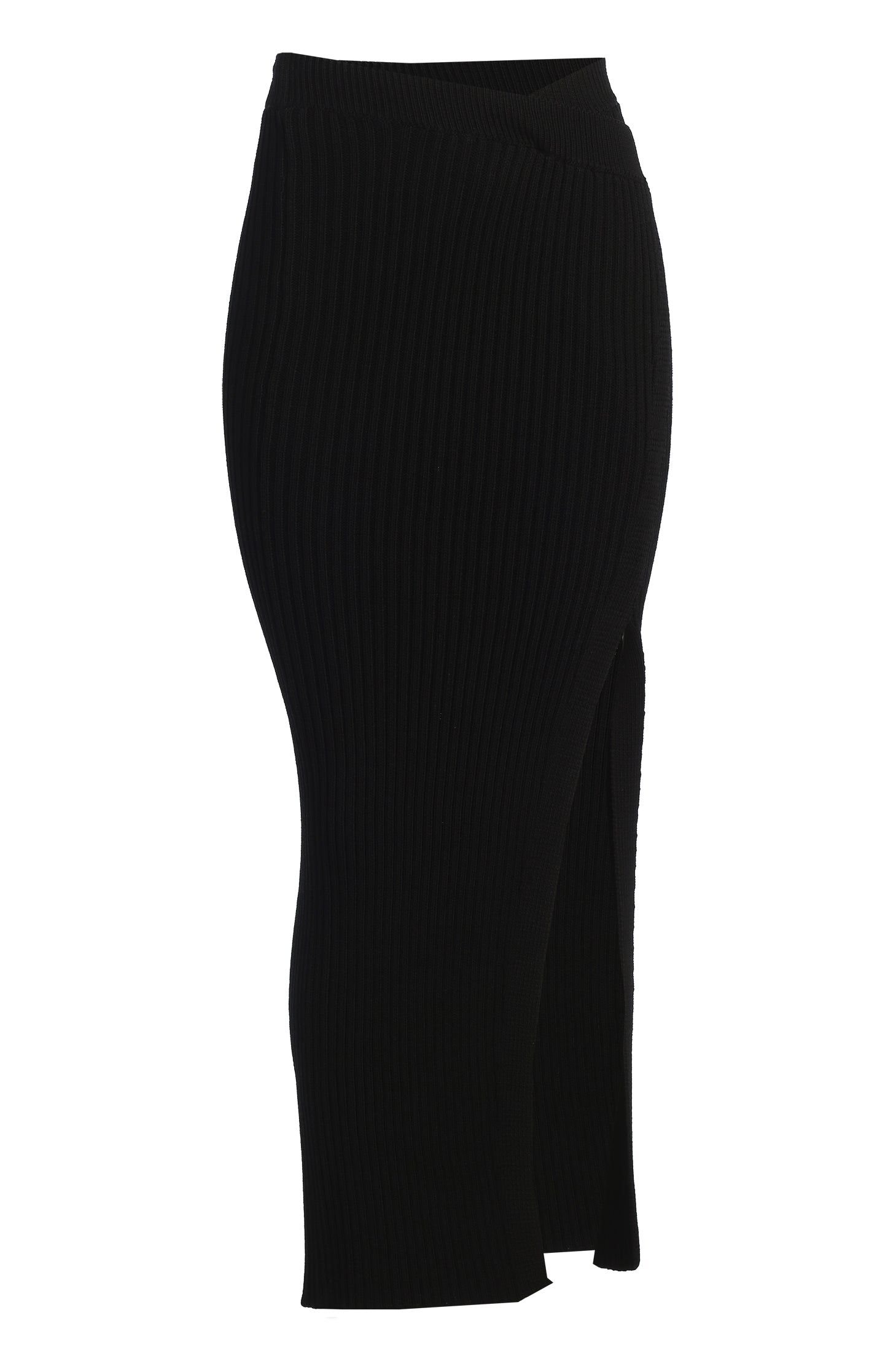 Black Hamptons Ribbed Slit Skirt - JLUXLABEL