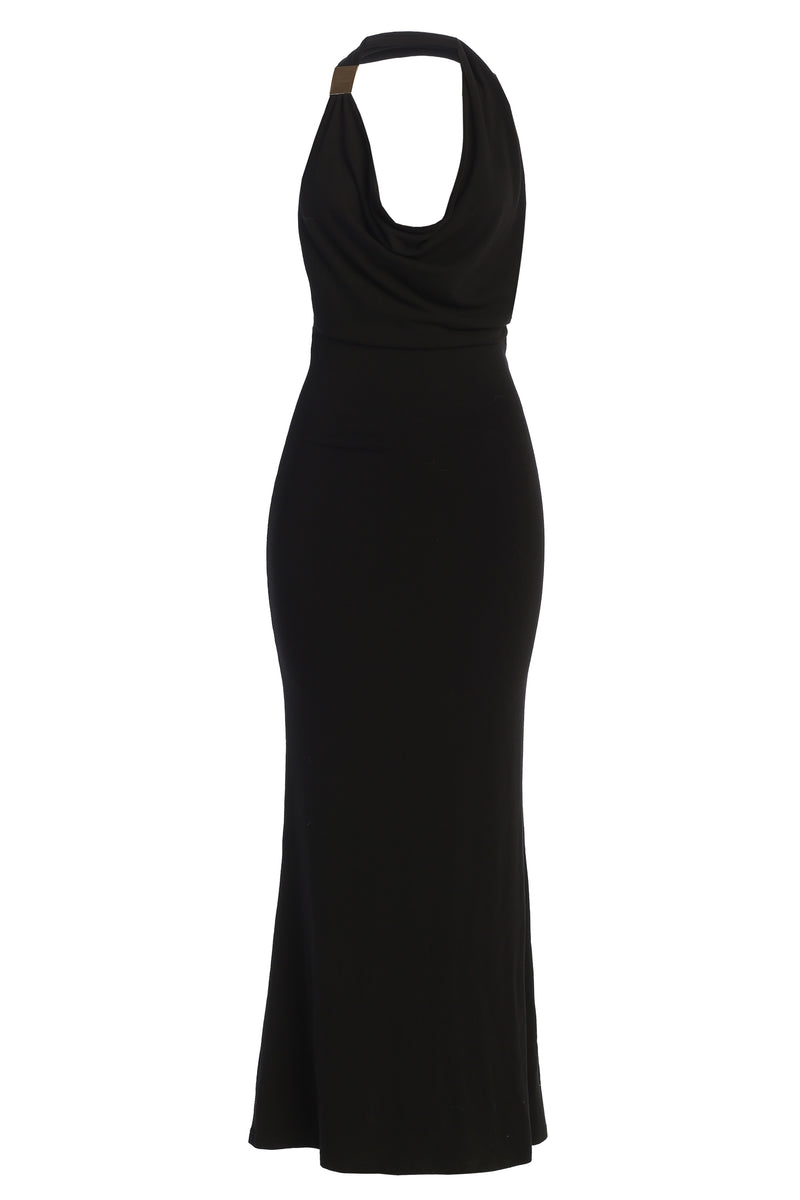 Black Aurora Draped Maxi Dress