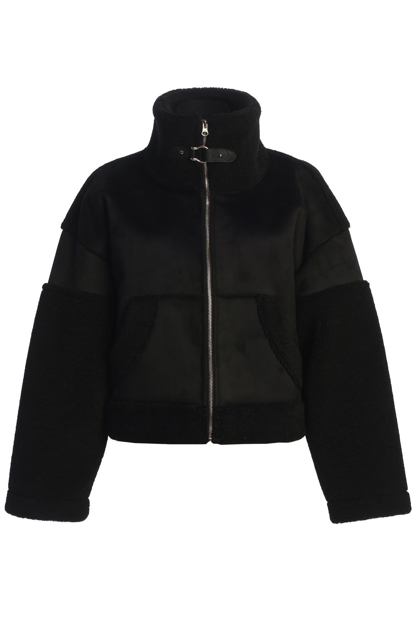 Black Suede And Sherpa Jacket - JLUXLABEL