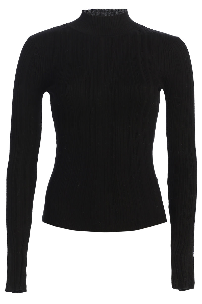 Black Ribbed Mock Neck Top