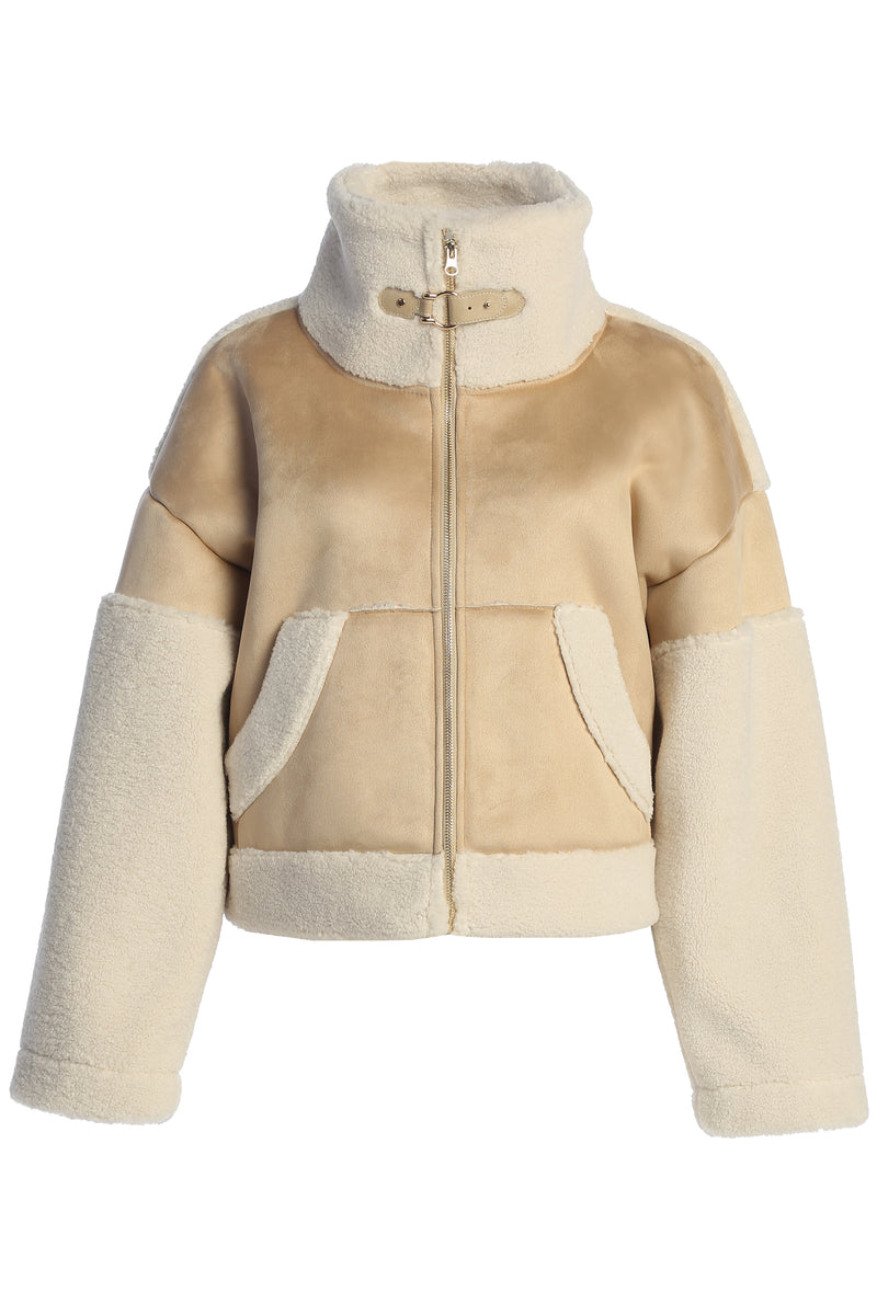 Sand Suede And Sherpa Jacket