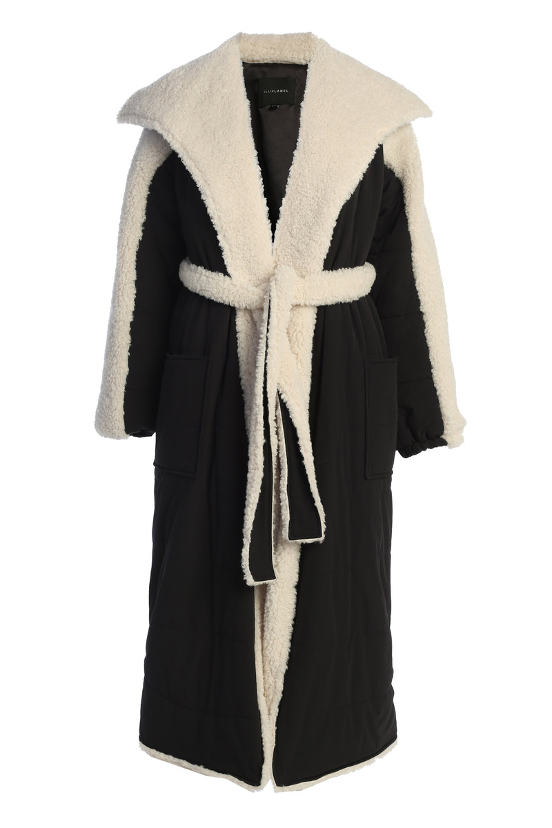 Black/Ivory Contrast Sherpa Coat