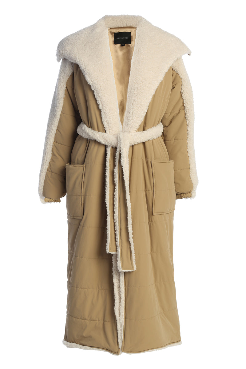 Beige/Ivory Contrast Sherpa Coat