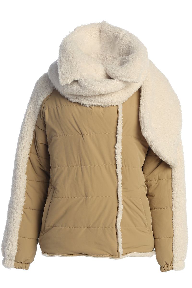 Beige/Ivory Contrast Sherpa Jacket