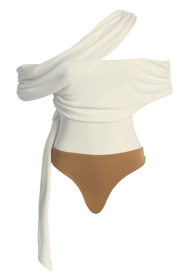 White Above All Drape Bodysuit - JLUXLABEL