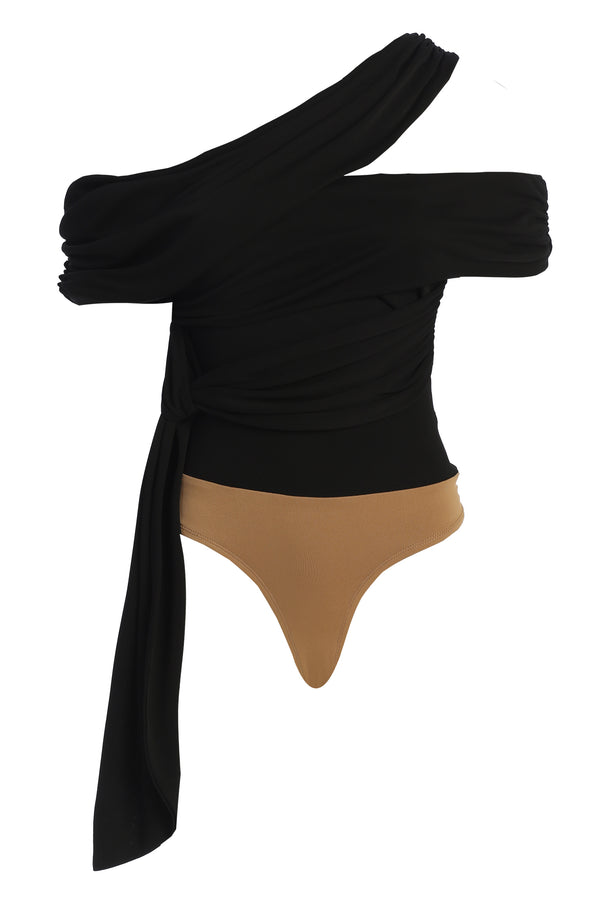 Black Above All Drape Bodysuit - JLUXLABEL