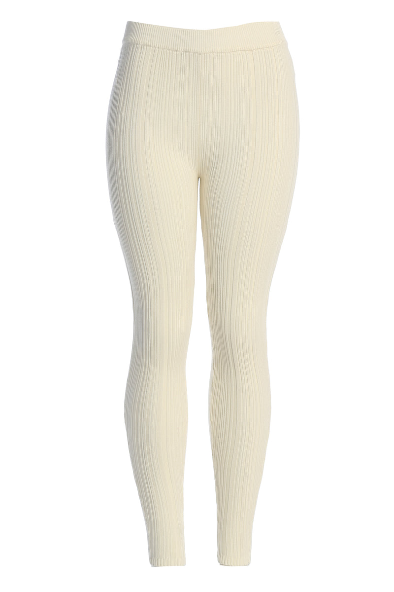 Ivory Ribbed High Waist Leggings