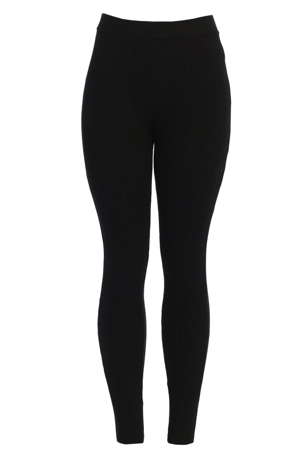 Black Ribbed High Waist Leggings