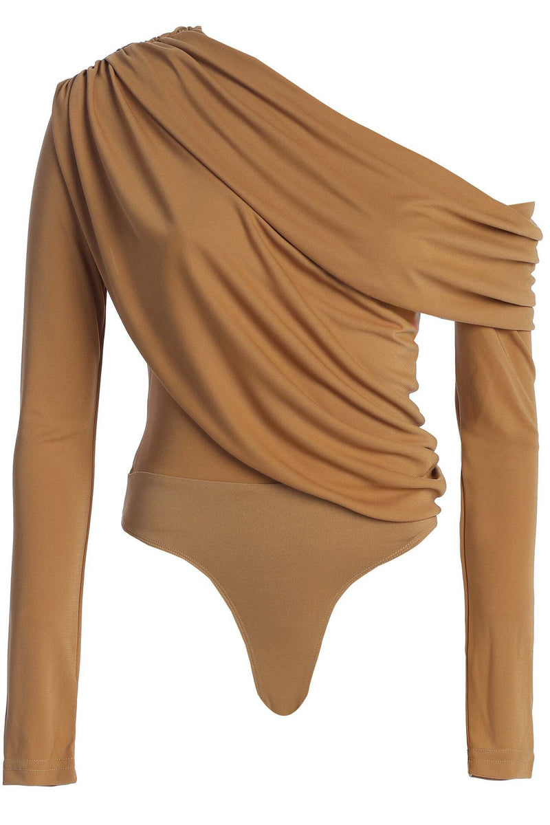 Beige Ultra High Neck Bodysuit