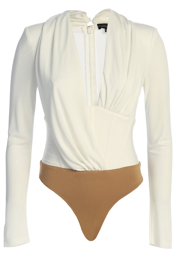 White Drape Corset Bodysuit | JLUXLABEL