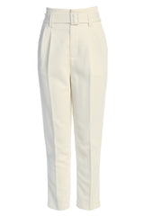 White Revival Belted High Waist Pants - JLUXLABEL