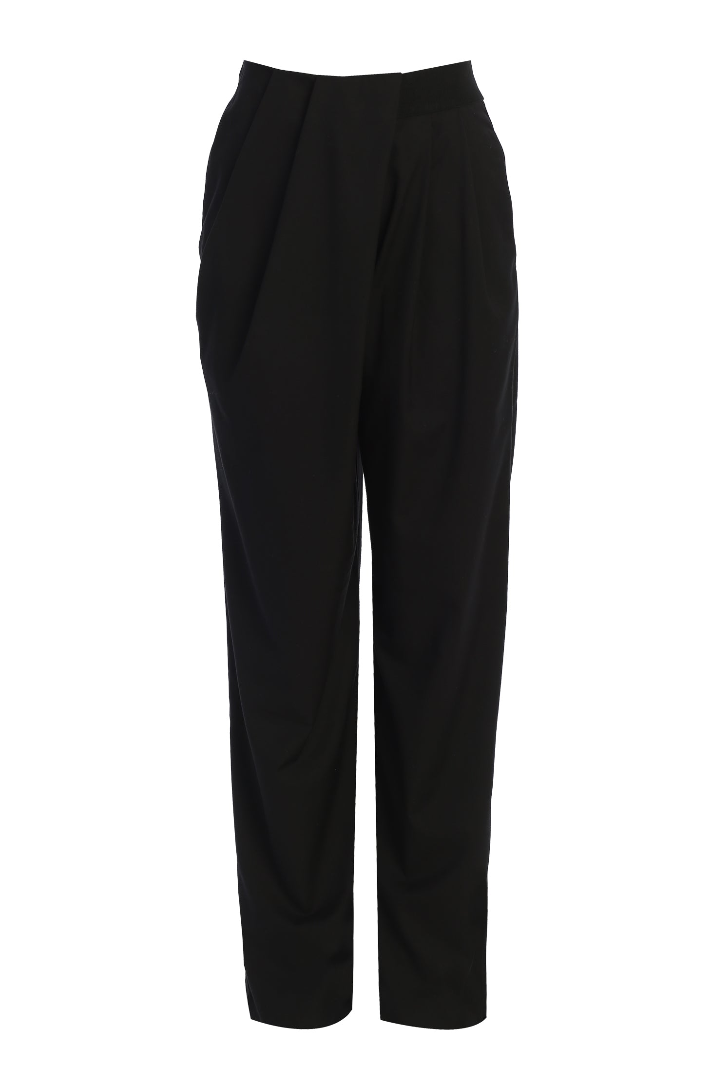 Black Asymmetrical Draped Trousers - JLUXLABEL