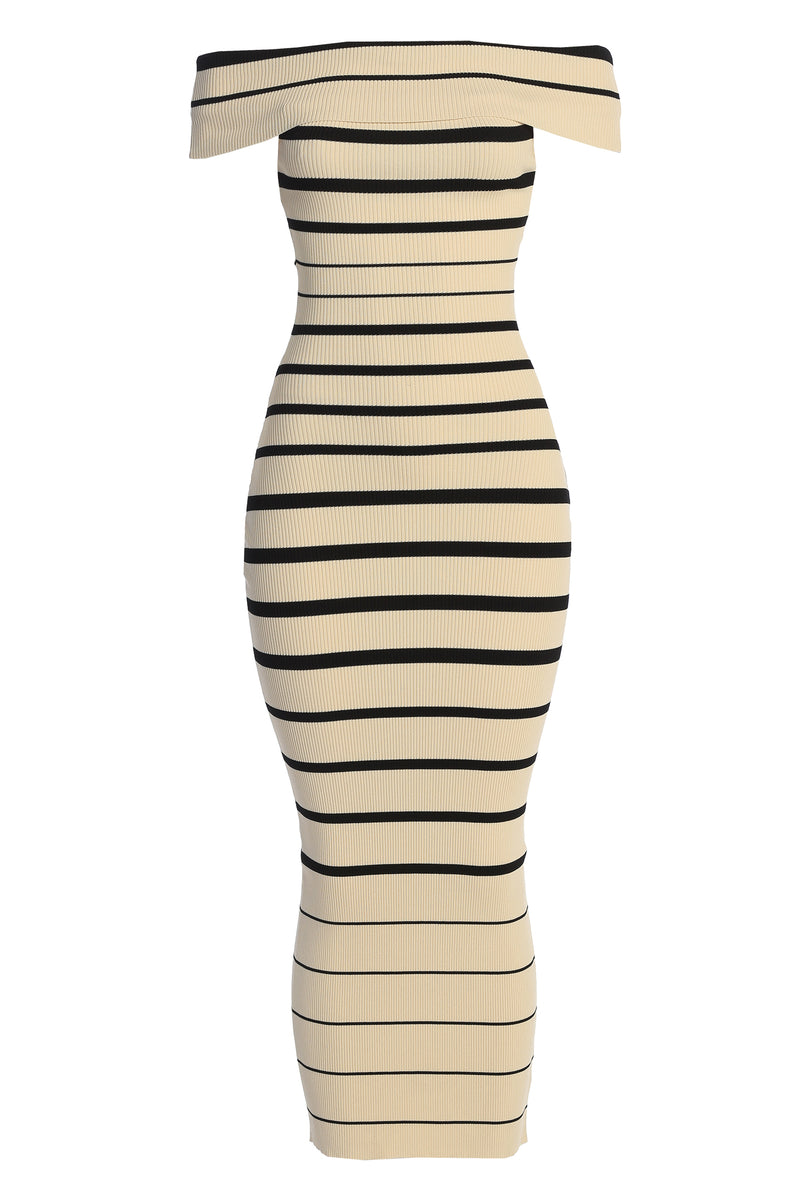 Ivory Off The Shoulder Striped Dress