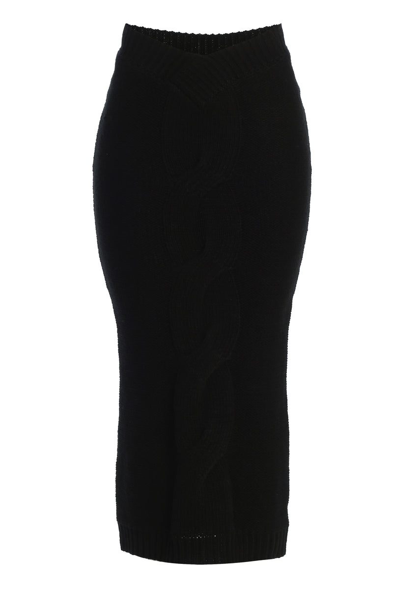 Black Merine Knit Midi Skirt