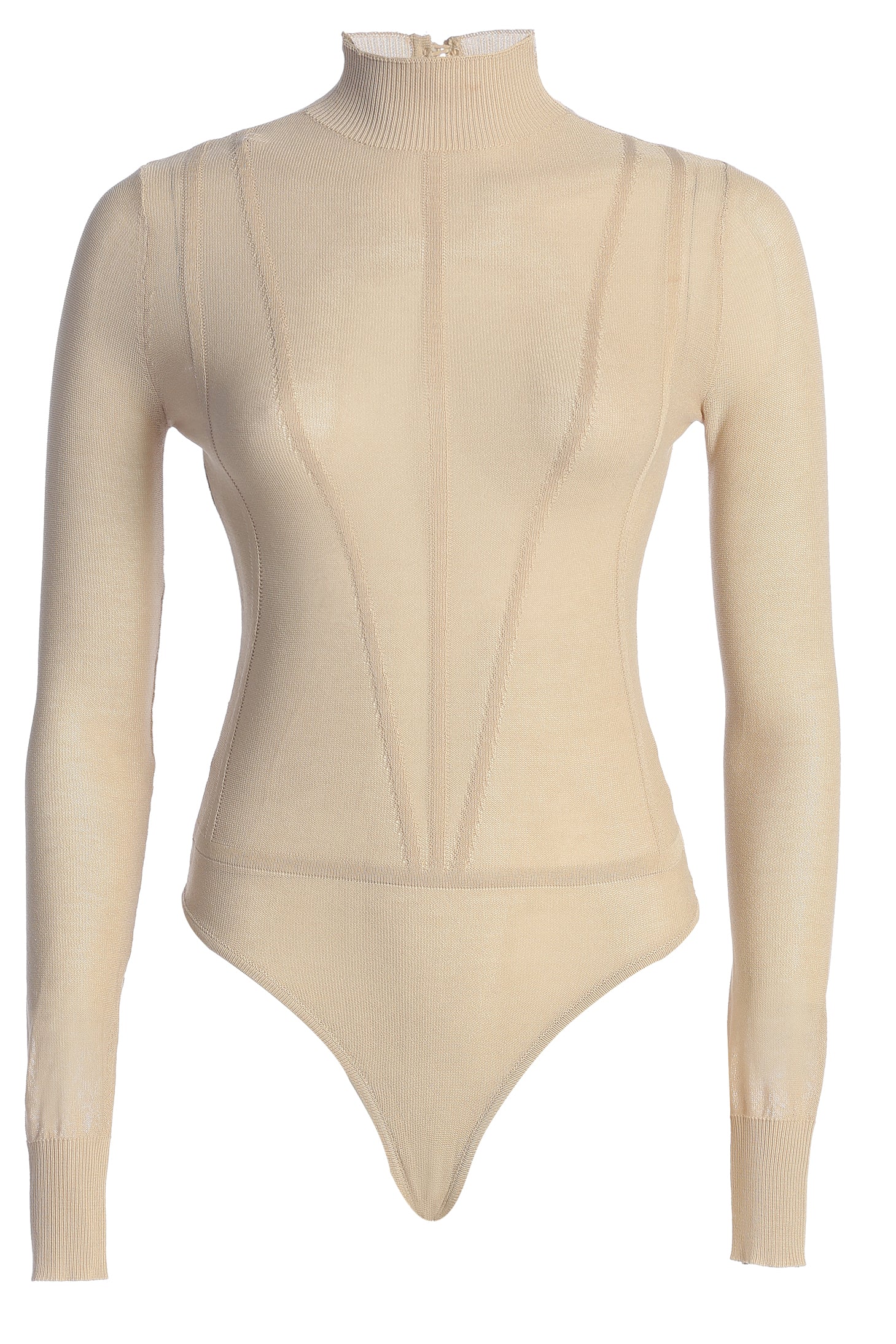 Beige Lori Sheer Knit Bodysuit - JLUXLABEL