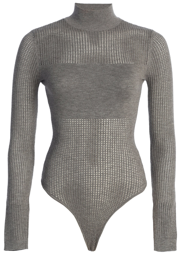 Grey Klaudette Knit Bodysuit - JLUXLABEL