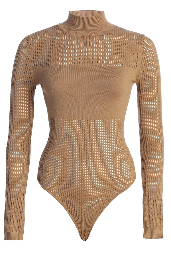 Tan Klaudette Knit Bodysuit - JLUXLABEL