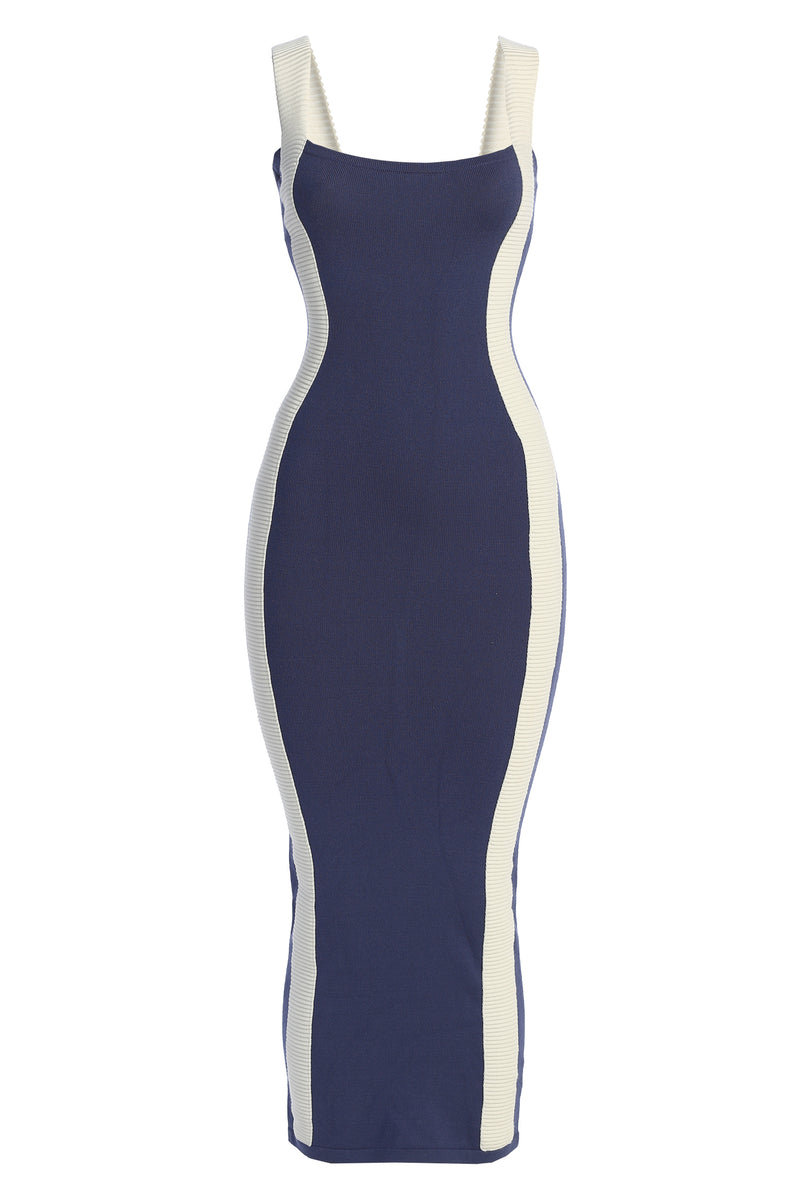 Navy Donna Knit Midi Dress - JLUXLABEL