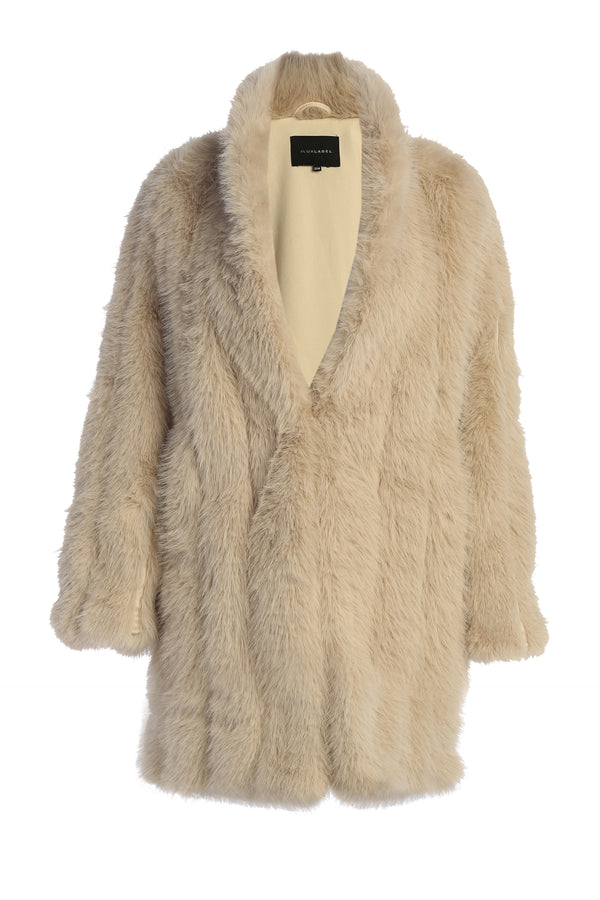 Beige Cropped Manhattan Faux Fur Coat